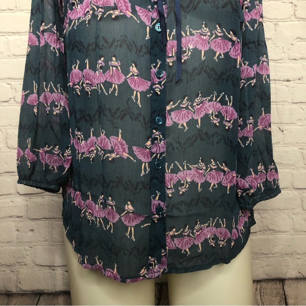 Modcloth Ballerina button down sheer Ballet / ballerina Print Blouse Top size M - Picture 9 of 16